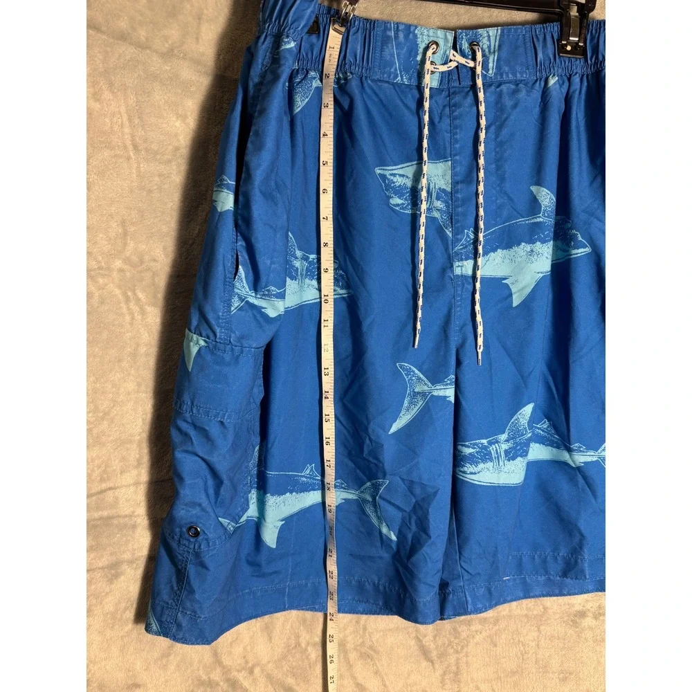 The Foundry Supply Co Mens 2XL Blue Shark Print Swim Trunks  Pocket Mesh  Lined‎
